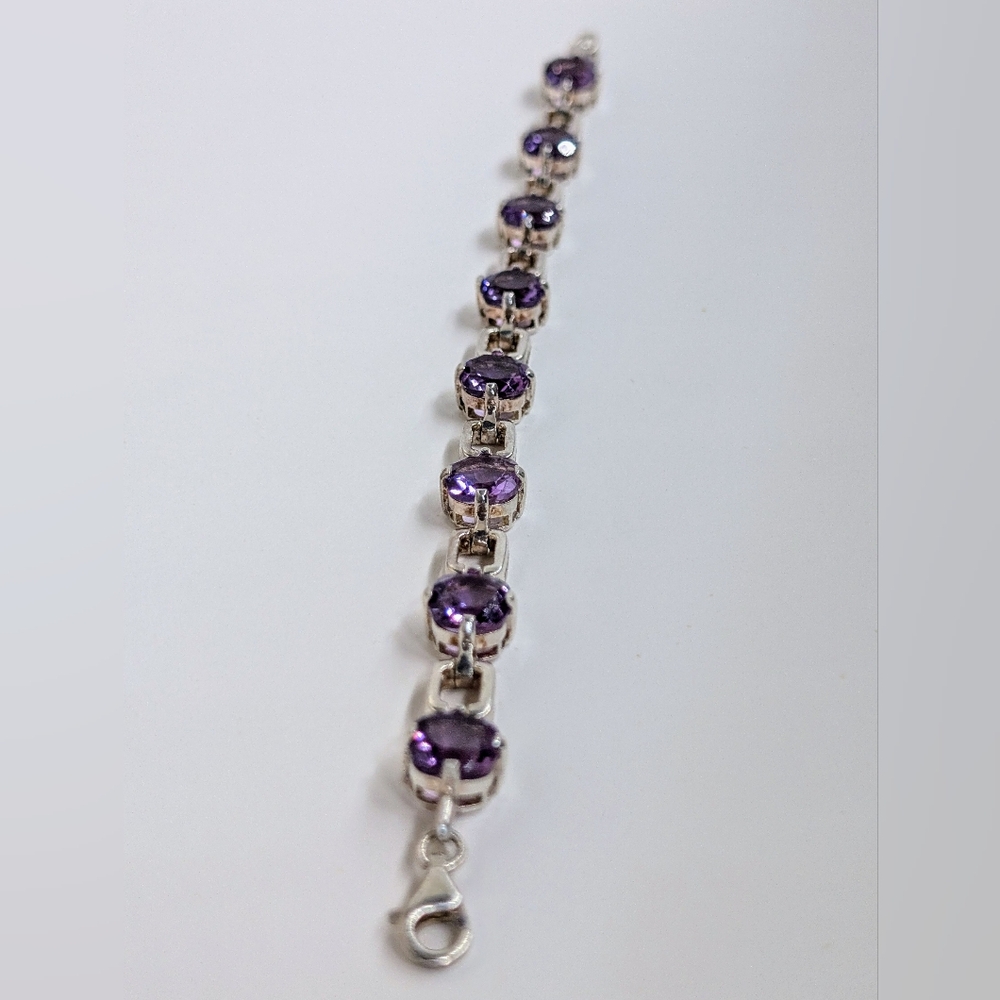 7.5" Sterling Silver Natural Amethyst 8.5mm Tennis Bracelet - Picture 8 of 9